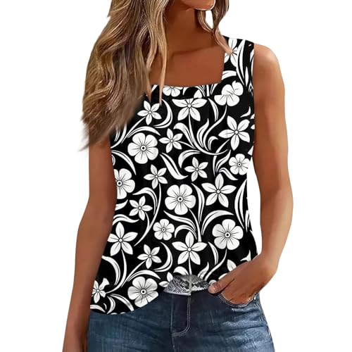 Womens Tank Tops Summer Casual Cotton Tops 2024 Trendy Dressy Work Shirts Loose Sleeveless Tank Tops Cute Plus Size Tops Ladies Sexysquare Neck Tanks Flowy Ruched Tank Tops(C-Dark Gray,Large)