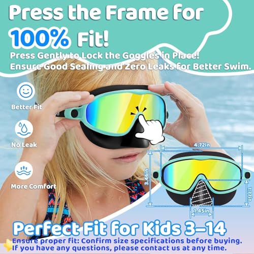 Vvinca Swim Goggles with Nose Cover, 2 Pack Wide View Diving Mask Anti-Fog UV No Leak Toddlers Swimming Goggles for Kids 3-15