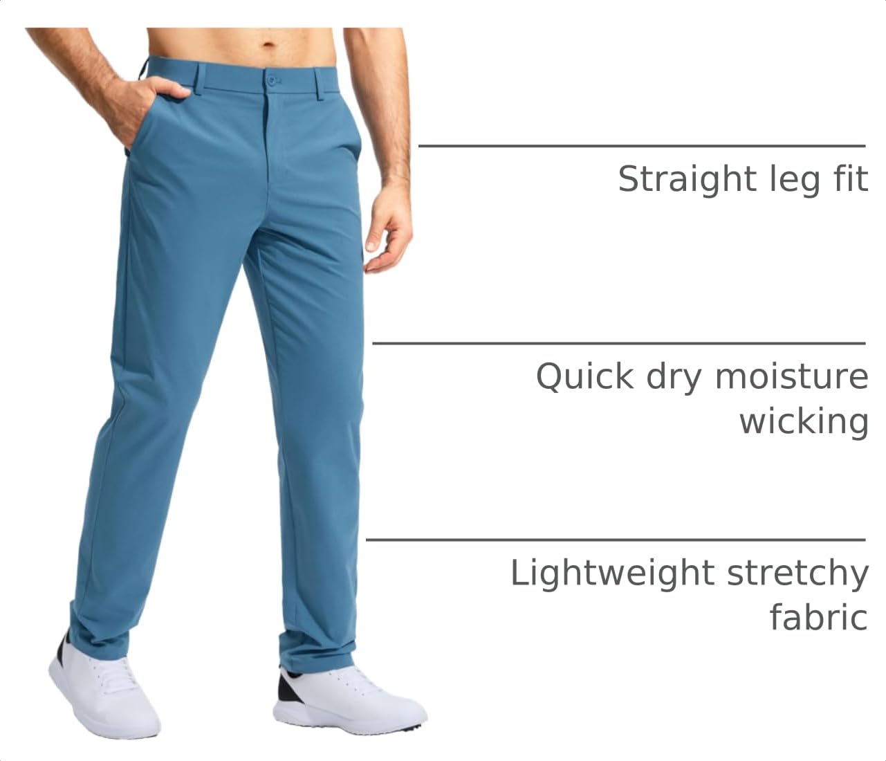 Pudolla Men's Golf Pants Stretch Classic Fit Work Dress Pants 30 Lightweight Quick Dry Casual Slacks Trousers with Pockets(Stone Slab Blue 34Wx30L)