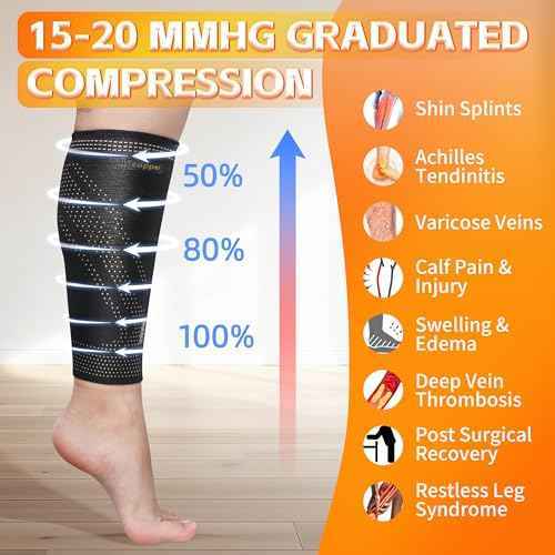 Hiball Copper Calf Compression Sleeves for Men & Women, Lower Leg Support Braces, Footless Graduated Compression Socks for Varicose Veins, Shin Splint, Lymphedema, Calf Pain Relief, Running (1 Pair)