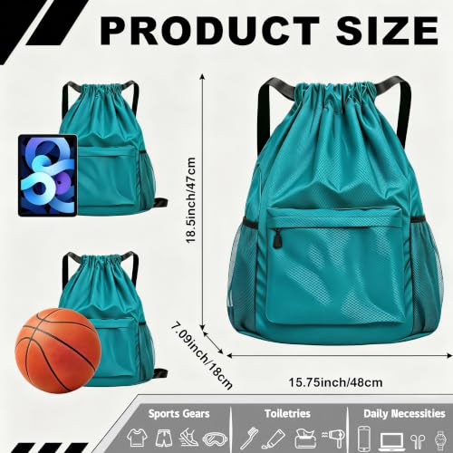 TYGELLUIS Waterproof Drawstring Backpack with Bottle Pocket - Dark Teal