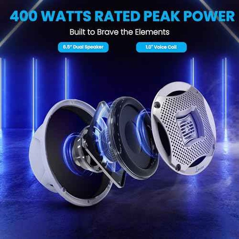 Pyle Lanzar 6.5 Inch Marine Speakers - 2 Way Water Resistant Audio Stereo Sound System with 400 Watt Power, Attachable Grills and Resin Treatment for Indoor and Outdoor Use - 1 Pair - AQ6CXS (Silver)