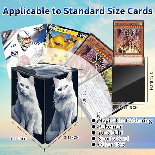 Dikoer White Cat Card Deck Box, MTG Commander Deck Box Card Deck Case for Trading Cards, 100+ Sleeved Cards with PU Leather Magnetic Card Storage Box for TCG CCG Magic Cards