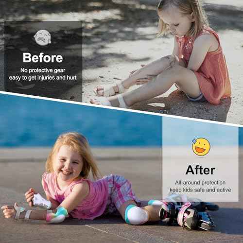 FIODAY Kids Knee and Elbow Pads Wrist Guards Adjustable Protective Gear Set for Girls Boys Inline Skating Biking Skateboard Scooter