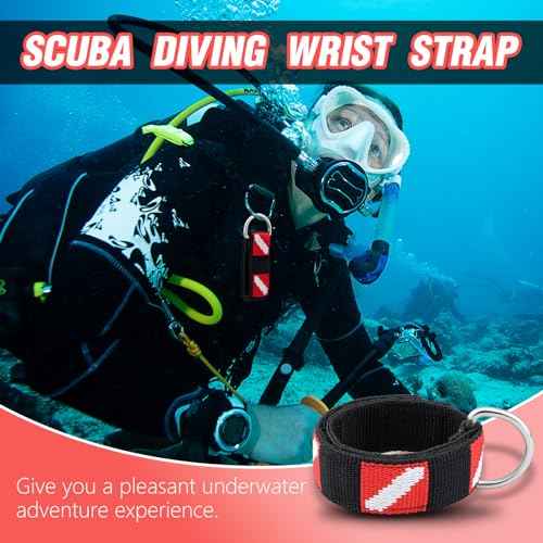 Scuba Diving Wrist Strap, Adjustable Wristband with Stainless Steel D Ring, Suitable for Scuba Dive Lights, Flashlights, Cameras, Compass, Dive Slates, for Scuba Divers and Snorkelers£¨2 Pack£©