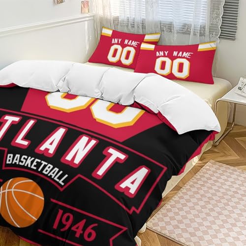 Custom Basketball Comforter Set,3 Piece(1 Comforter+2 Pillowcase)Comforter Set,Quilt Bedding Set for Basketball Fans,Personalized Name Number,Soft and Lightweight,Sports Basketball Bedroom Decor