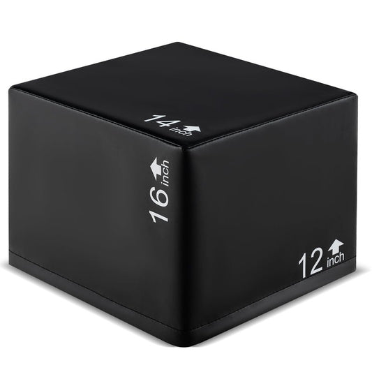 GYMAX Plyometric Jump Box, 3 in 1 Plyo Jumping Training Box with Non-Slip & Easy-to-Clean PU Cover, Heavy Foam Exercise Trainer for Home Gym, Multiple Options (16 x 14 x 12 inch)