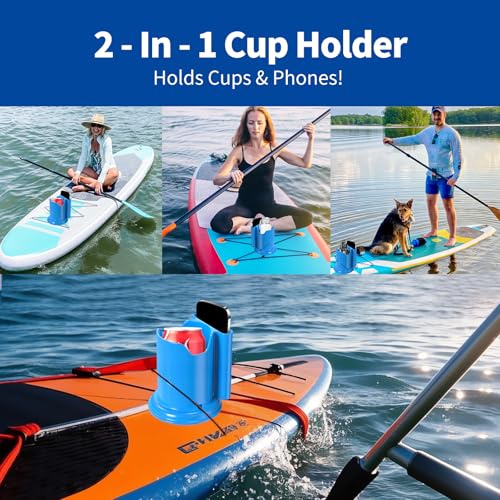 Paddle Board Cup Holder - Kayak Drink Holder for SUP, Paddle Board Accessories, No-Spill Elastic Cup Mount with Anti-Flip Design, Heavy-Duty TPE, Kayak & Paddleboard Phone Holder
