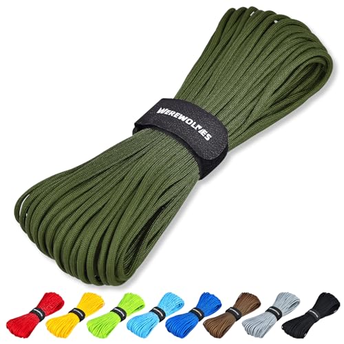 WEREWOLVES Paracord Rope, 7 Strand Type III Parachute Cord 4mm 100ft / 200ft for Crafting, DIY Projects, Survival Bracelets (Army Green, 100 ft)