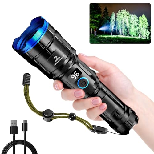 Flashlights High Lumens Rechargeable, 10000 LM High Powerful LED Flash Lights Super Bright Flashlight,IPX6 Waterproof 7 Modes Zoomable for Emergencies,Camping,Home