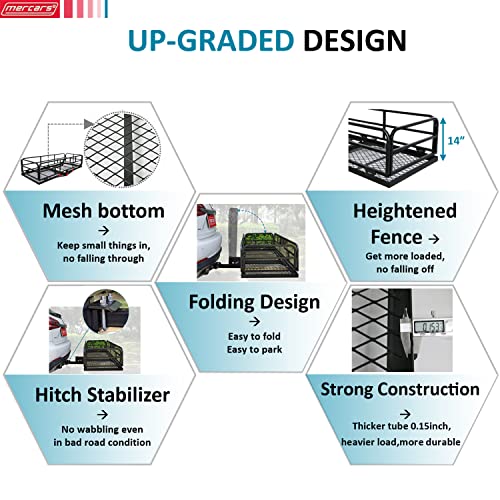 Hitch Mount Cargo Carrier Basket - Comes with Bike Rack Fits 2 Ebike Fat-Tire Electric Bicycle with Folding Large Heavy Duty 500Lbs Fits 2" Receiver for Car Truck SUV RV (66"x24"x14", Charcoal Black)