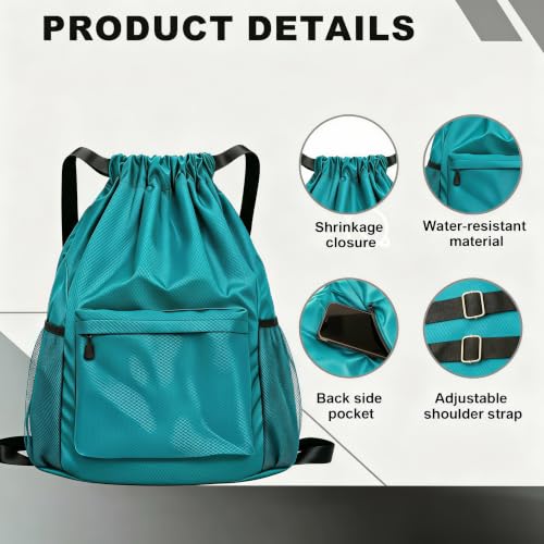 TYGELLUIS Waterproof Drawstring Backpack with Bottle Pocket - Dark Teal