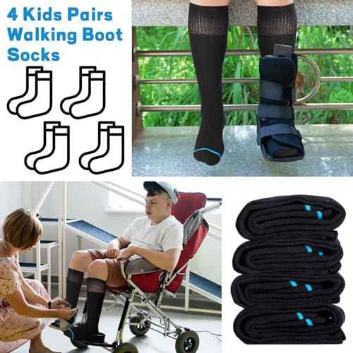 4 Pairs Kids Replacement Sock Liner for Walking Boots Cast Socks Compatible with Aircast Walker Brace for Kids