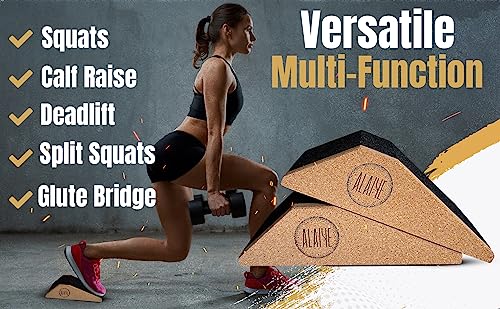 ALAIYE Squat Wedge Blocks - Pack of 2 Non-Slip Slant Board for Legs, Ankle, Calf Stretching - Squat Ramps for Lower Body Strength, Heel Elevation, Planks, Yoga with Bag & 30 Day Squat Challenge Chart