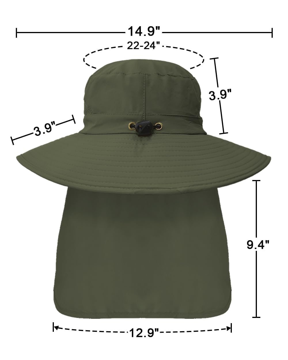Outdoor Sun Hats with Stowable Neck Flap for Men Women UPF 50+ Mesh Summer Bucket Hat Wide Brim for Fishing Safari Hiking Army Green