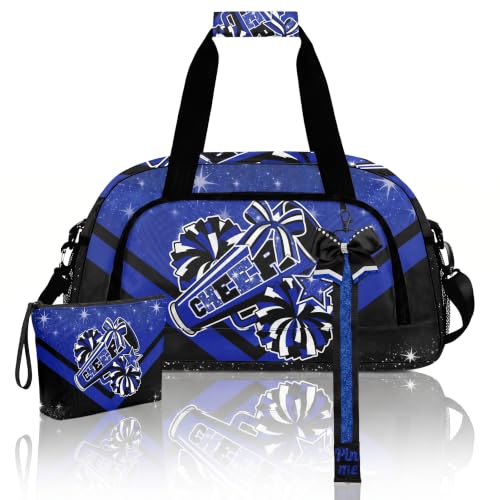 YYTBOD Cheerleader Duffel Bag Set Blue with Makeup Bag & Bow Keychain