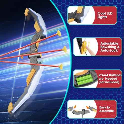 Kids Bow and Arrow Set LED Light Up Archery Set with 10 Suction Cup Arrows, 2 Archery Targets Indoor Outdoor Games for Kids Ages 4-8 8-12 Birthday Gifts Toys for 5 6 7 8 9 10 11 12 Year Old Boys Girls