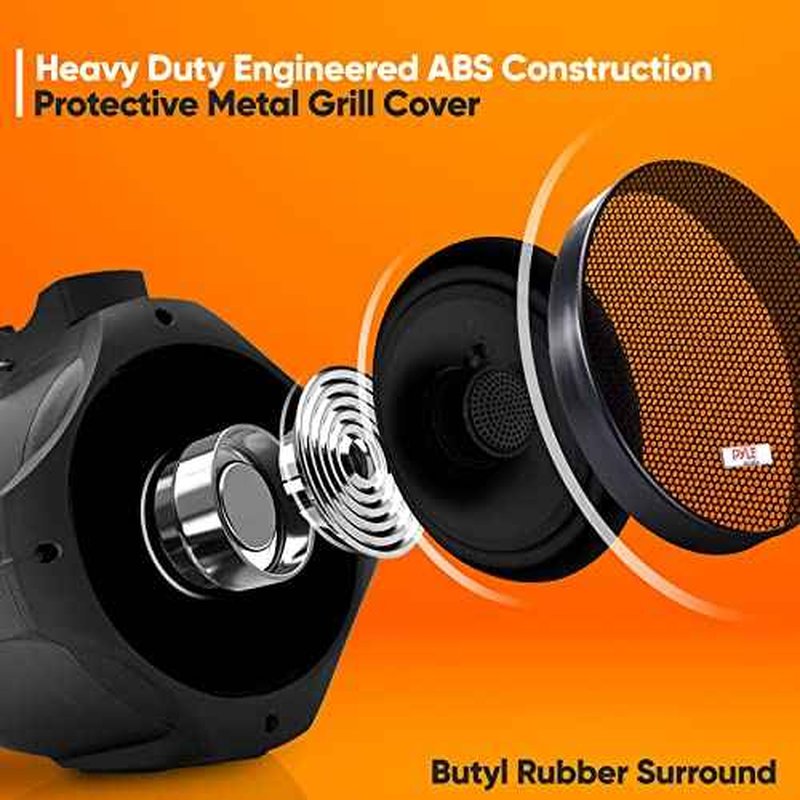 Pyle 6.5 Inch Dual Marine Speakers -2 Way IP44 Waterproof, Weather Resistant Outdoor Audio Stereo Sound System with 200 Watt Power and Poly Mica Cone and Butyl Rubber Surround -1Pair - PLMRB65 (Black)