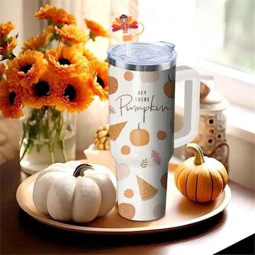 12pcs Fall Straw Toppers for Stanley Cup Thanksgiving Autumn Straw Covers 10mm Silicone Drinking Tip Covers for Stanley Cup Accessories