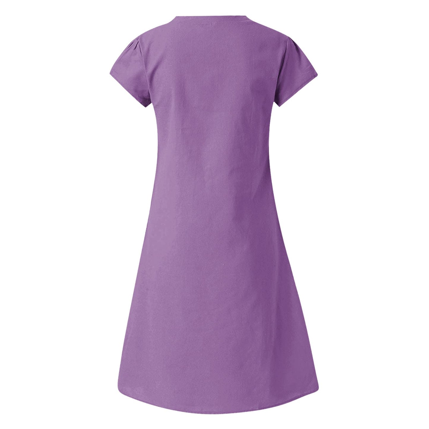 Generic Today Deals Women's Cotton Linen Knee Length Dress V Neck Short Sleeve Causal Loose Tshirt Dresses Summer Loose Shift Tunic Dress Vestido Mujer Elegante Purple, 3X-Large