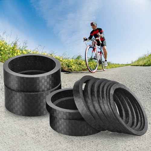 11PCS Bike Carbon Fiber Headset Spacers, Matte Finish, Fits 1-1/8 Inch Stem for MTB, Road Bicycle Handlebar Stems, (15/10/5/3/2/1mm) 6 Sizes