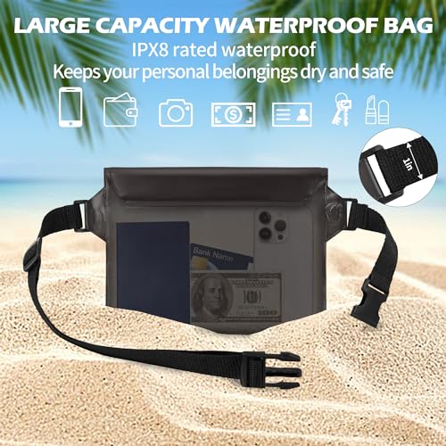 jealkip 2-Pack Waterproof Pouch with Adjustable Waist Strap, Waterproof Dry Bag, Keeps Cell Phones and Valuables Safe and Dry, Perfect for Kayaking, Beach, Camping and Swimming (Black + Yellow)