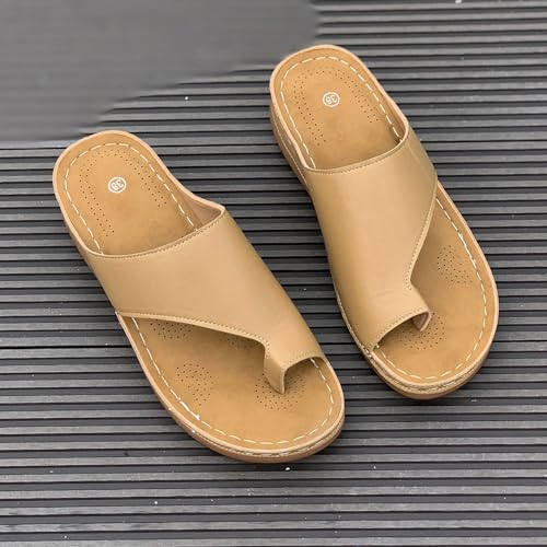 Orthopedic Sandals Women Fashion Comfort Leather Clip Toe Slip On Wedge Sandals Summer Beach Outdoor Womens Sandals Dressy Summer Comfortable Walking Sandals with Arch Support Orthotic Slides Thong