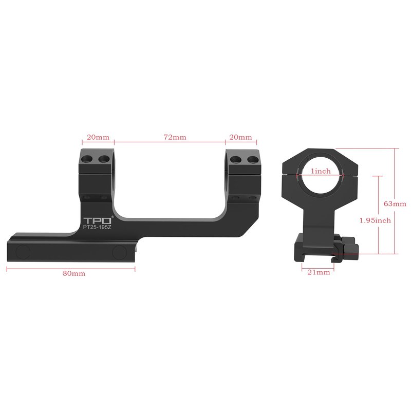 TPO GIII 1 Inch Picatinny Scope Mounts, Heavy Duty (25.4mm) 1" Offset Cantilever Picatinny Scope Mount (1.95" Height Scope Mount) PT25-195Z