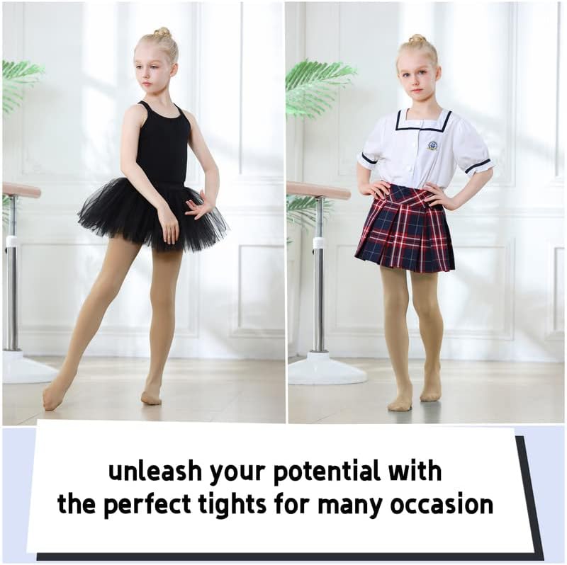 Ballet Tights for Girls - Thick, Soft Footed Dance Tights for Toddlers & Kids | Comfortable Fit