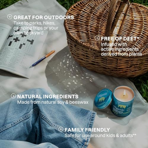 Cliganic Natural Mosquito Repellent Candle (Large 16oz) | Citronella, DEET Free, Essential Oil Infused for Outdoor, Camping | Burns 55 Hours