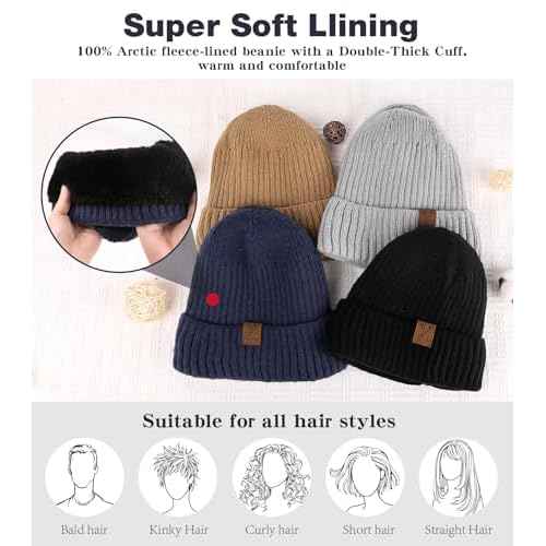 Winter Beanie Hat for Men Women, Warm Unisex Winter Knitted Hats, Stretchy Cuffs and Thick Warm Lining Beanies
