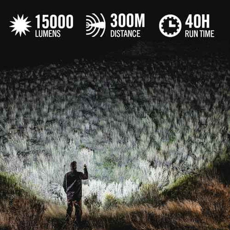 Coast XP80R 15000 Lumen Rechargeable Dual-Power LED Flashlight with POWERiQ¢â Real-TIME Display, 5 Light Modes, Ultra View Flood Beam, Push/Pull Focus, 12.2" Long, 2.18 lbs.