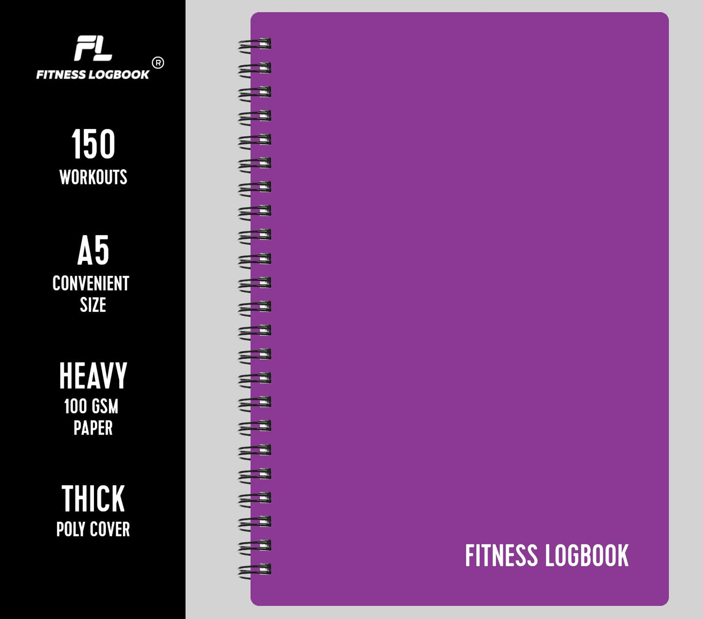 Fitness Logbook for Women & Men - A5 Undated Workout Journal, Planner Log Book to Track Weight Loss, Muscle Gain, Gym Exercise, Bodybuilding Progress - Thick Paper, Poly Cover, Sturdy Binding