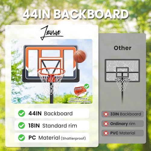 Basketball Hoop Outdoor 3.8-10 ft Adjustable, Swimming Pool Basketball Goal System for Kid Youth and Adult in Backyard Driveway Indoor, Portable 44 Inch Backboard and Larger Base (Orange)