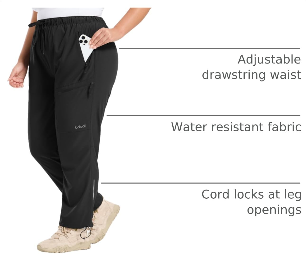 baleaf Women's Plus Size Hiking Pants Water Resistant Black XL