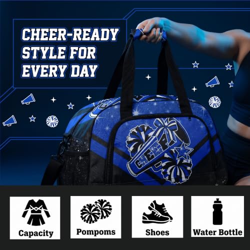 YYTBOD Cheerleader Duffel Bag Set Blue with Makeup Bag & Bow Keychain
