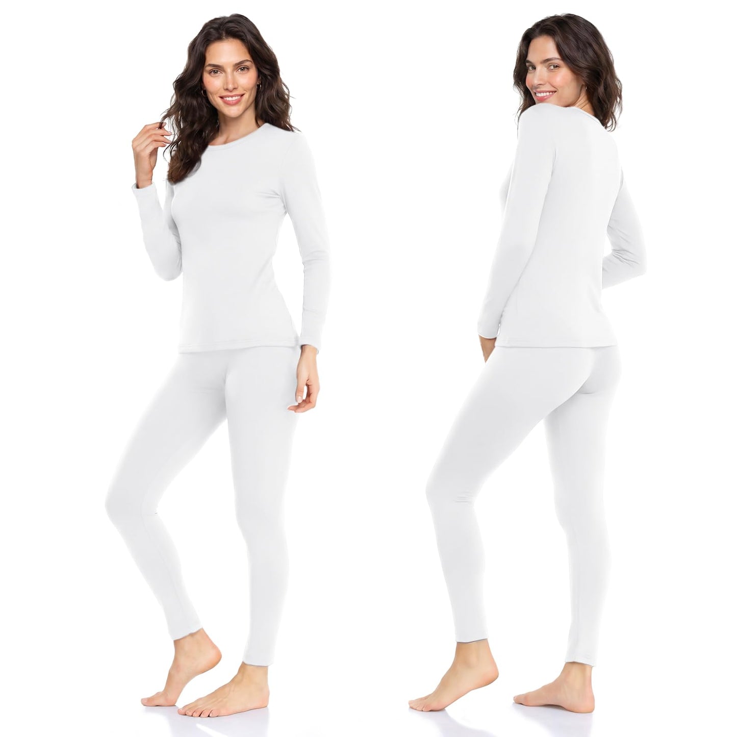 WEERTI Thermal Underwear for Women Long Johns with Fleece Lined Base Layer Women Cold Weather Top Bottom-White M