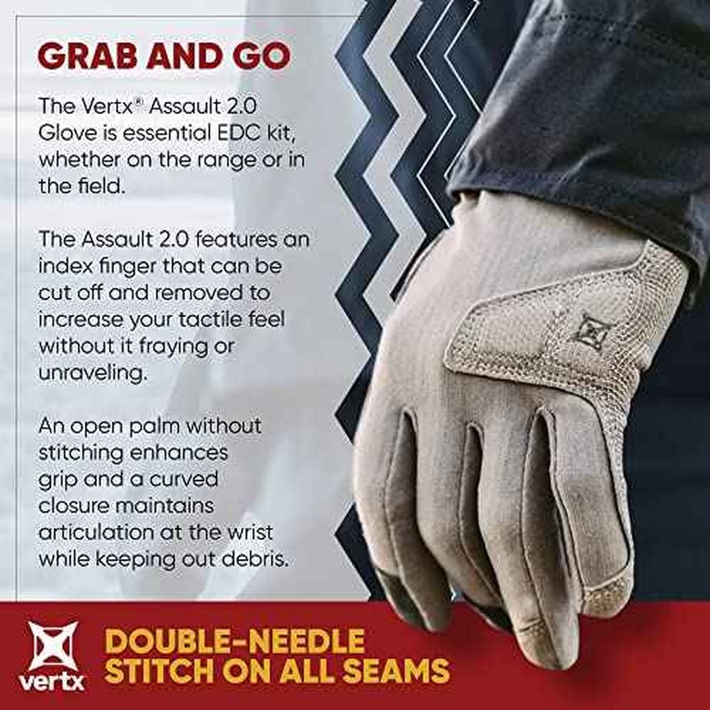 Vertx Mens Gloves, Breathable, Touch Screen Compatible Leather Palm, Removable Index Finger