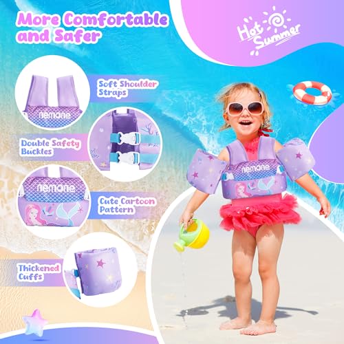 NEMONE Toddler Swim Vest for 20-60 lbs Kids Floaties Swim Jacket with Arm Water Wings for Girls Boys 2 3 4 5 6 7 Years Old Sea Beach Pool