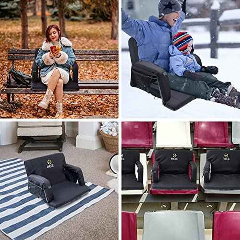 Nice C Heated Massage Stadium Seats, Floor Chair, Bleacher Seats, Reclining Waterproof Cushion, Foldable, Thick Padding, with Shoulder Straps & Side Pockets