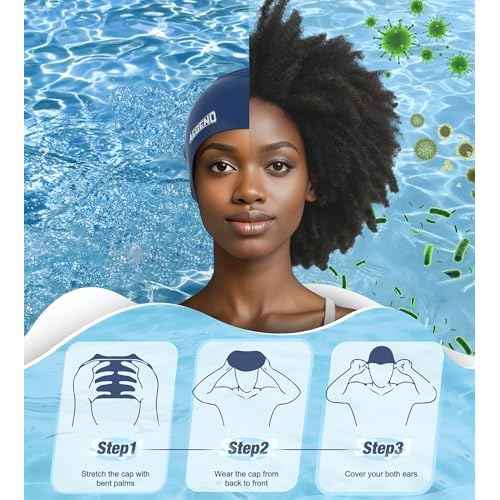 Aegend Swim Caps for Long Hair, Durable Silicone Swimming Caps for Women Men Adults Youths, Easy to Put On and Off, Waterproof Swim Hats Bathing Caps to Keep Hair Dry