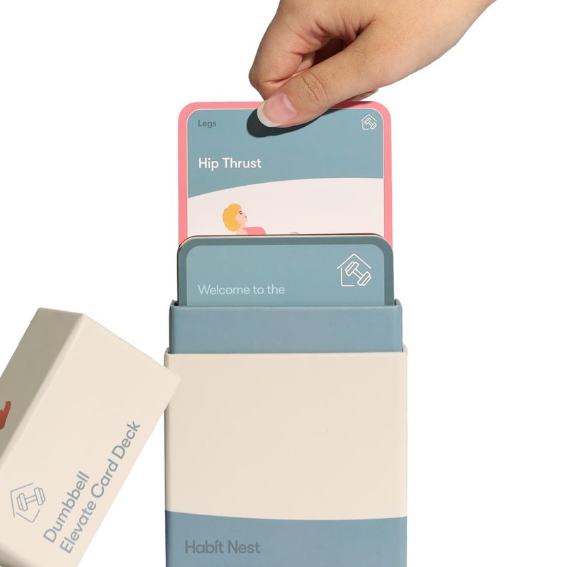 Dumbbell Elevate Exercise Cards: Home Workout Series Card Deck - Comprehensive At-Home Fitness System with 65 Exercises, 8 Bonus Challenges, and 4 Unique Workout Formats.