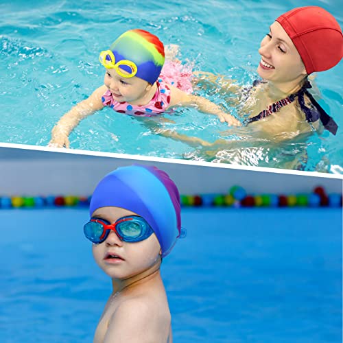 Sintuff 3 Pcs Kids Swim Caps Toddlers Swimming Caps Silicone Swim Cap for Boys Girls (Age 4-12) Baby Waterproof Cartoon Bathing Hats for Long and Short Hair