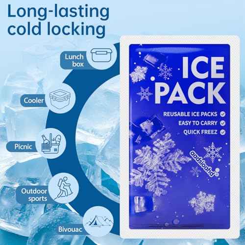 Dry Ice Packs for Shipping,Ice Packs for Lunch Boxes & Coolers,4.3x7.3in Long-Lasting Water Absorption Cold Packs,Food & Drinks Cooler Packs for Insulated Bags, Picnic, Travel,Camping