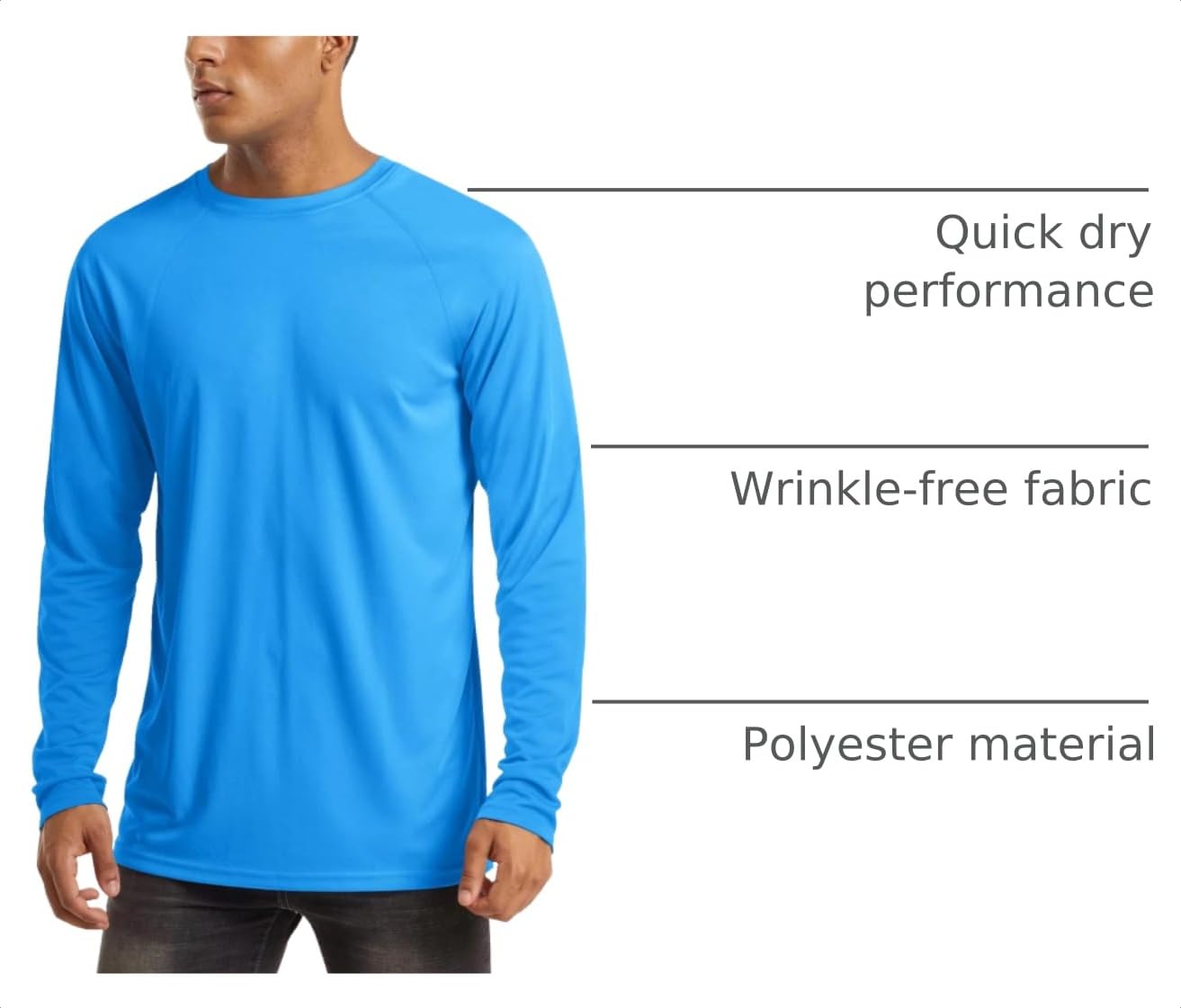 Rashguard for Men Long Sleeve Sun Protection Shirts Men Athletic T-Shirt Outdoor Shirts for Men Camping Shirts for Men Thermal Shirts for Men Azure