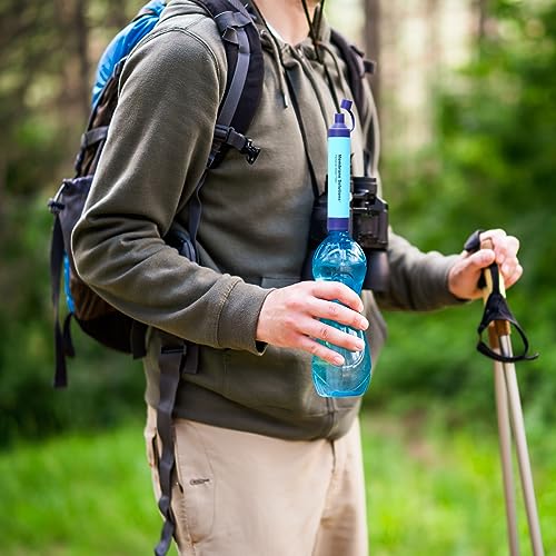 Membrane Solutions Personal Water Filter, Survival Filtration Straw Portable Gear, Emergency Preparedness, Supply for Drinking Hiking Camping Travel Hunting Fishing Team Family Outing (Blue, 1 Pack)