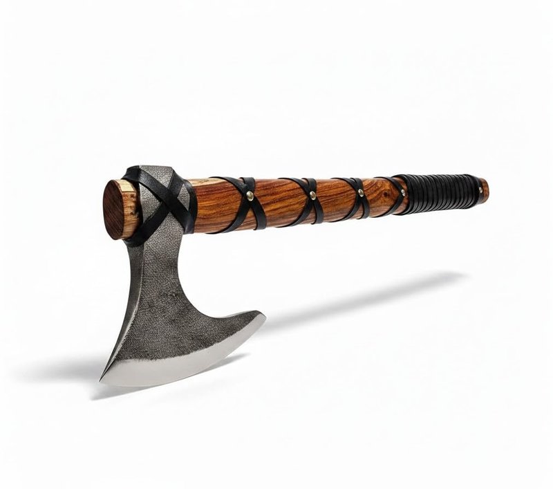 Poshland AX-7000 Custom Gift Forged Carbon Steel Viking Axe with Rose Wood Shaft, Viking Bearded Camping Axe (AX-7000) (AX-5936)