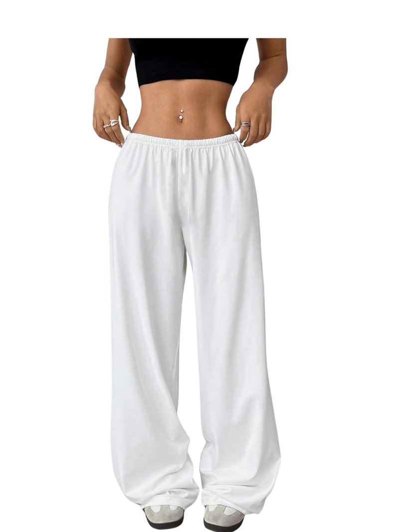 RoseSeek Girl's Drawstring Waist Straight Streetwear Long Wide Leg Pants Casual Loose Baggy Workout Long Summer Sweatpants White 12 Years