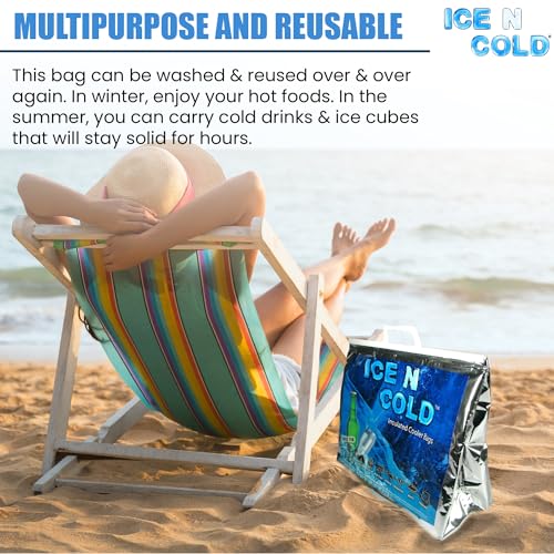 ICE N COLD Insulated Picnic/Shopping Cooler Bags (Pack of One) for Groceries, Camping, Hiking, Beach, Travel | Lightweight Soft Collapsible | Large Capacity Hold 35lbs