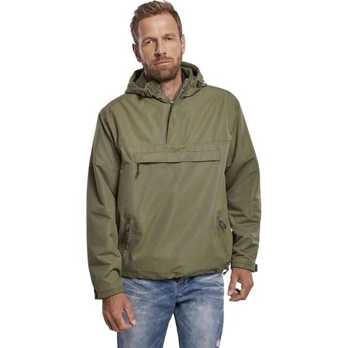 Brandit Individual Wear Men's Fleece-Lined Quarter Zip Windbreaker Pullover - Lightweight Weatherproof Casual Outdoor Jacket, Olive, X-Large